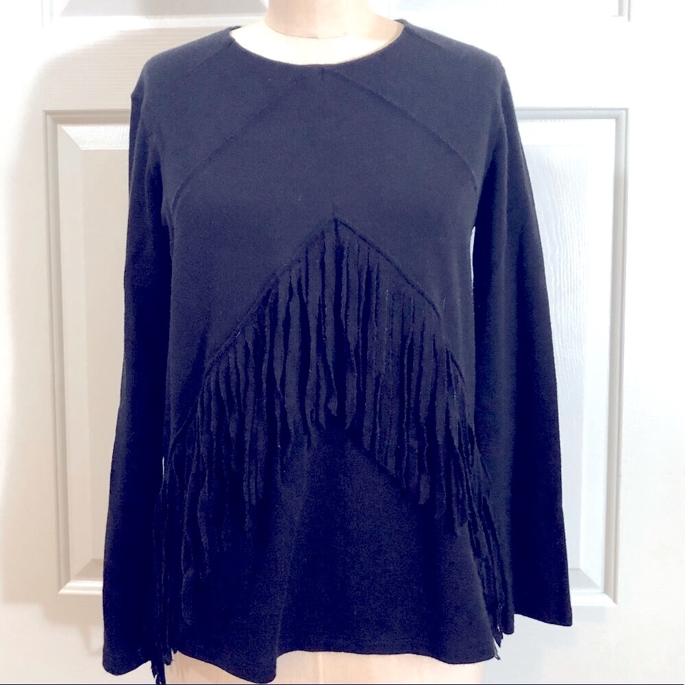 Sandro Fringes Wool Acrylic Black Sweater Sz 3